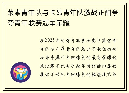 莱索青年队与卡昂青年队激战正酣争夺青年联赛冠军荣耀